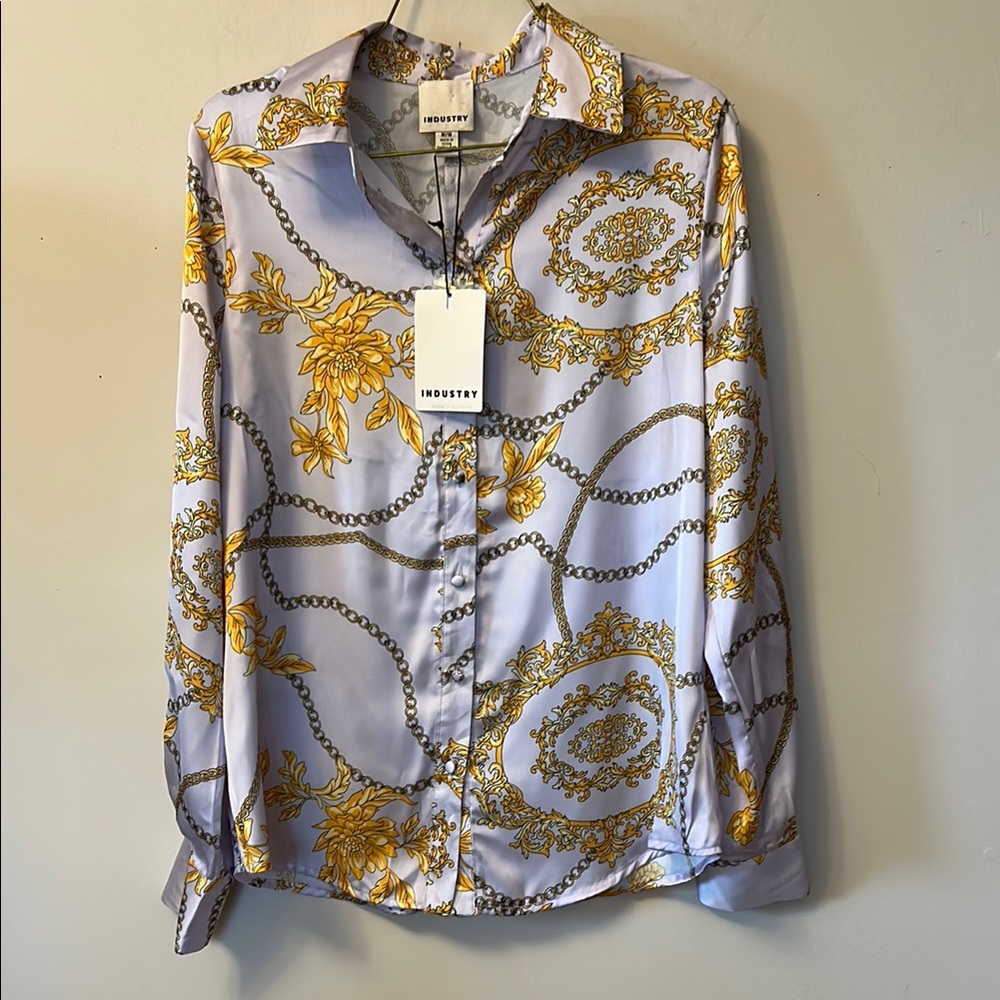 Industry floral chain print 100% polyester long sleeved shirt size M new w/ tags